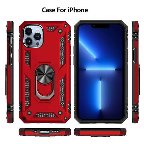 Supershield Shockproof 360 Magnetic Protective Case With Ring Holder For Apple iPhone 13 Pro Max - Red
