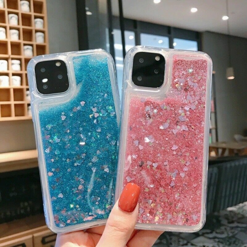 For Apple iPhone 11 Pro Pink Clear Gel Case Heavy Duty Shockproof Liquid Glitter TPU Silicone Back Cover