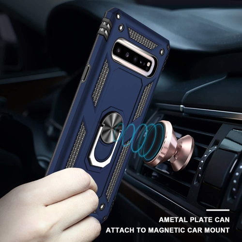 Samsung Galaxy S10e Navy Blue Military Grade 360 Degree Rotating Metal Magnetic Ring Car Mount Holder Kickstand Shockproof Heavy Duty Cover