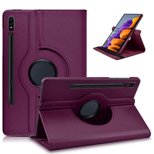 For Samsung Galaxy Tab S7 Case sm- T870/875 Purple Leather Smart 360 Rotate Flip Stand Case Cover - Purple