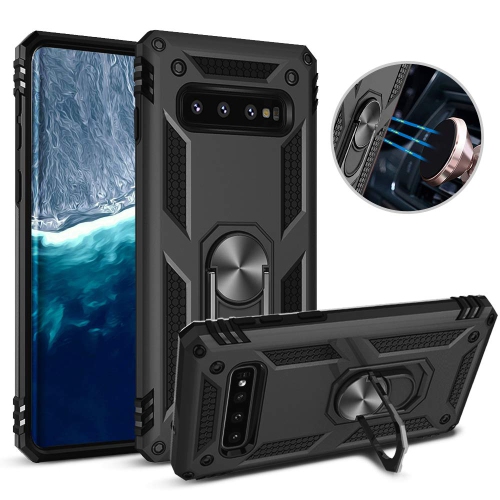 Samsung Galaxy S10e Ring Case Black Military Grade 360 Degree Rotating Metal Magnetic Ring Car Mount Holder Kickstand Shockproof Heavy Duty Cover