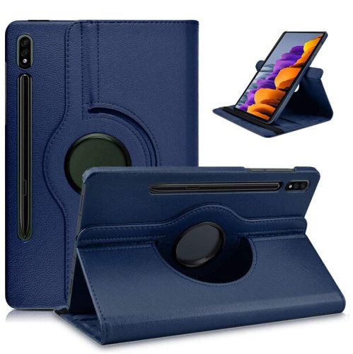 For Samsung Galaxy Tab S7 Case sm- T870/875 Navy Blue Leather Smart 360 Rotate Flip Stand Case Cover - Blue