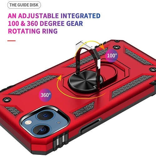 SuperShield Shockproof 360 Magnetic Protective Case With Ring Holder For Apple iPhone 13 - Red