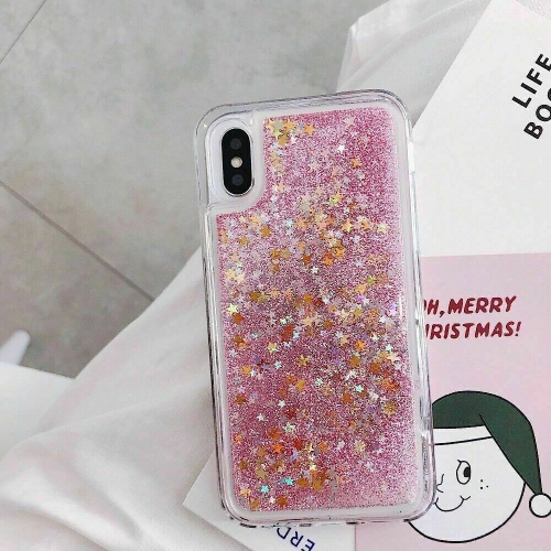 For Apple iPhone XS Max Pink Clear Gel Case Heavy Duty Shockproof Liquid Glitter TPU Silicone Back Cover