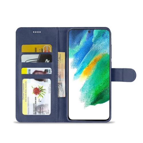 Étui en cuir SuprShield pour Galaxy S21 Ultra 5G de Samsung bleu marine étui-portefeuille en cuir avec porte-carte rabattable protecteur antichoc