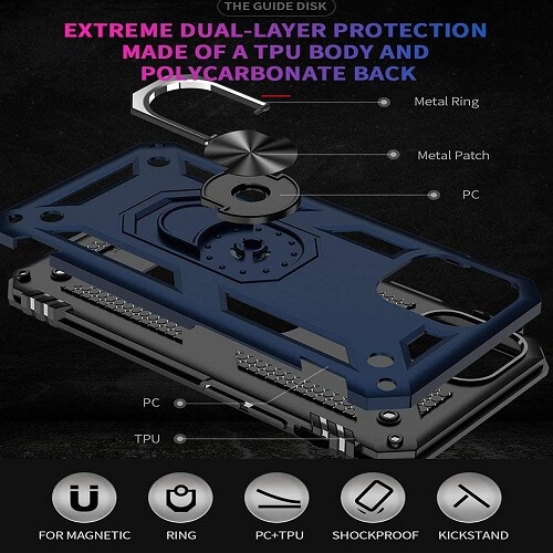 Supershield Shockproof 360 Magnetic Protective Case With Ring Holder For Apple iPhone 13 Pro - Blue