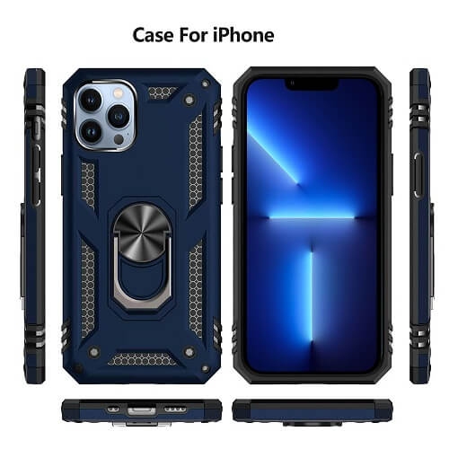 Supershield Shockproof 360 Magnetic Protective Case With Ring Holder For Apple iPhone 13 Pro - Blue
