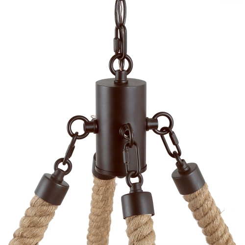 Rustic 8-Light Farmhouse Wagon Wheel Chandelier with Hemp Rope