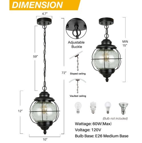 Modern 1-Light Single Orb Outdoor Pendant