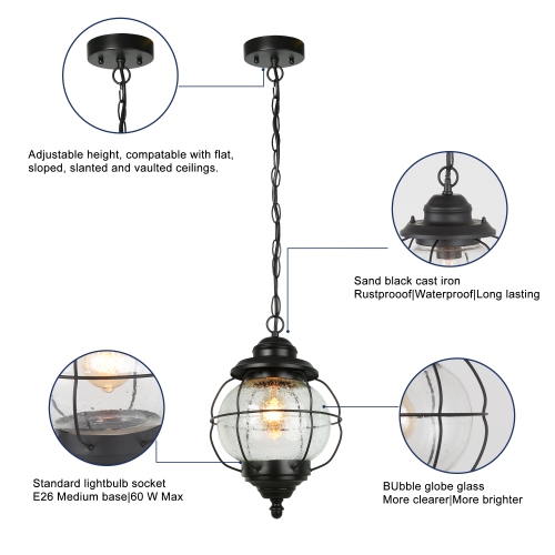 Modern 1-Light Single Orb Outdoor Pendant