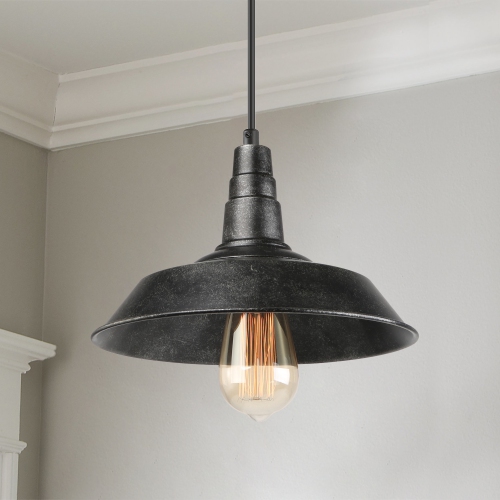 Modern 1-Light Single Bell Pendant with Distressed Black Finish