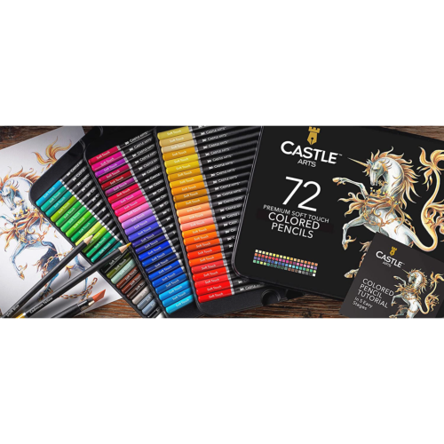 Castle Art Supplies 72 Colored Pencils Set for Coloring Books New