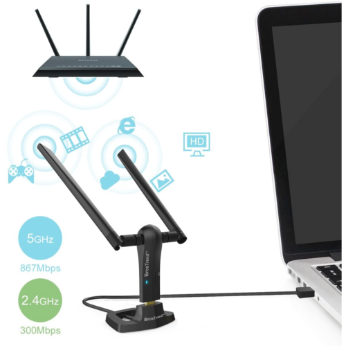 Adaptateur USB Wi-Fi longue portée 1200 Mb/s de BrosTrend pour ordinateur de bureau de Windo...