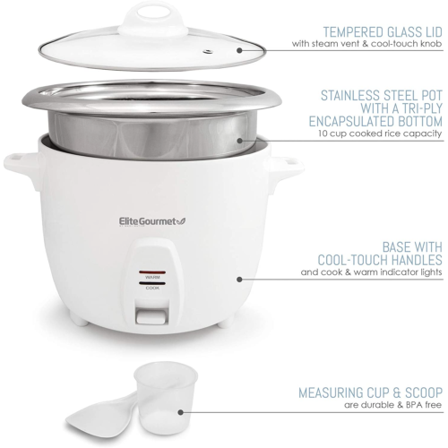Electric Rice Cooker with Stainless Steel Inner Pot Makes Soups Stews Grains...