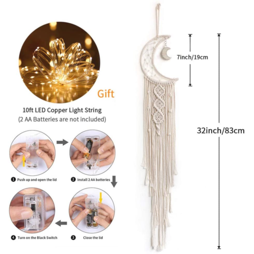 Macrame Woven Wall Hanging Moon Dream Catcher Boho Chic Bohemian Home Decor