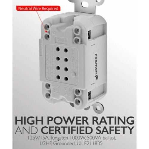 Interrupteur de minuterie d'éclairage à 9 réglages, 1875 W, interrupteur à minuterie mural, ETL