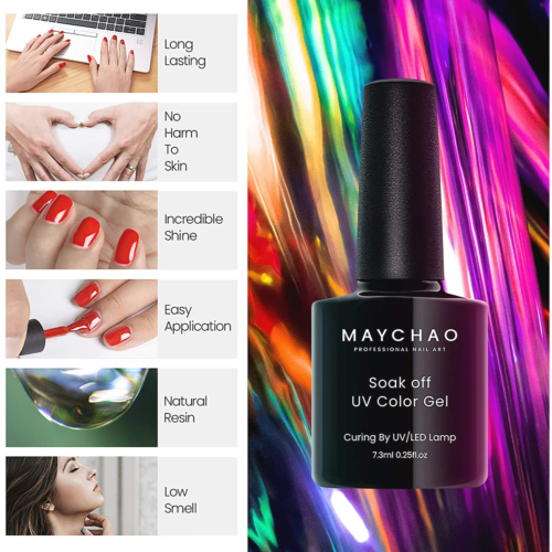 MAYCHAO Gel Nail Polish Set 6 Colors Soak Off UV LED Gel Nail Polish Kit