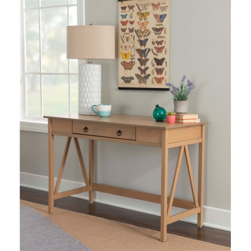 Linon Titian Pine Wood One Drawer Desk in Driftwood Brown
