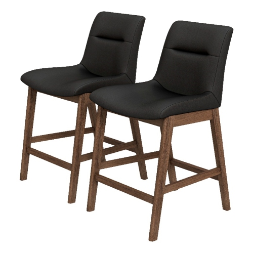 Helena Mid Century Modern Black Leather Counter Stool