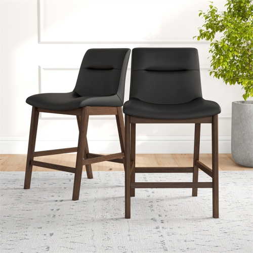 Helena Mid Century Modern Black Leather Counter Stool
