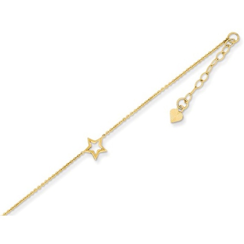 14K Yellow Gold Adjustable Star Anklet 9 Inches