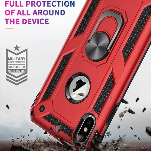 For Apple iPhone XS Blue Military Grade 360 Degree Rotating Metal Magnetic Ring Car Mount Holder Kickstand Shockproof Heavy Duty Cover