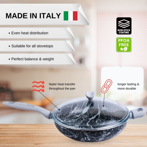 ARIMI Italian Diamond Marble Saute Pan with Lid 28cm