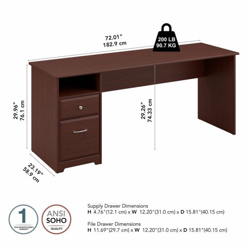 Atlin Designs 72W Computer Desk with Drawers in Harvest Cherry