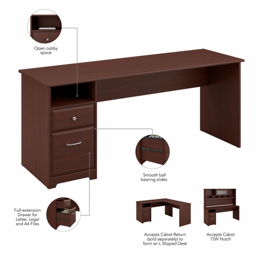 Atlin Designs 72W Computer Desk with Drawers in Harvest Cherry