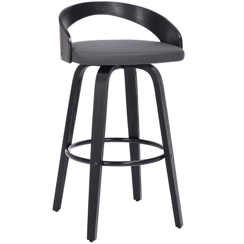 Sonia 26" Counter Height Swivel Grey Faux Leather and Black Wood Bar Stool