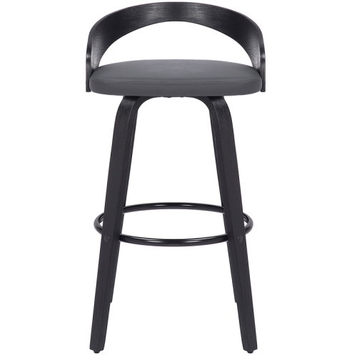 Sonia 26" Counter Height Swivel Grey Faux Leather and Black Wood Bar Stool