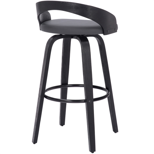 Sonia 26" Counter Height Swivel Grey Faux Leather and Black Wood Bar Stool