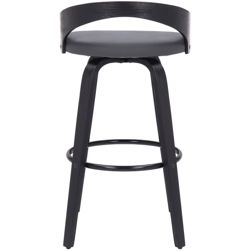 Sonia 26" Counter Height Swivel Grey Faux Leather and Black Wood Bar Stool