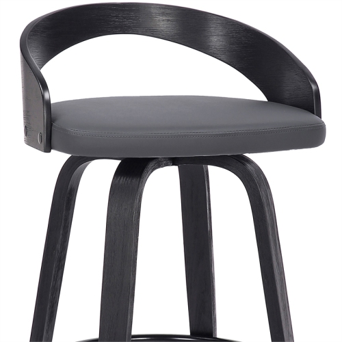 Sonia 26" Counter Height Swivel Grey Faux Leather and Black Wood Bar Stool