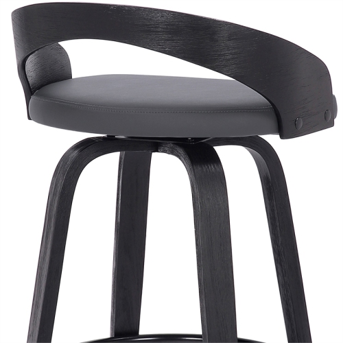 Sonia 26" Counter Height Swivel Grey Faux Leather and Black Wood Bar Stool