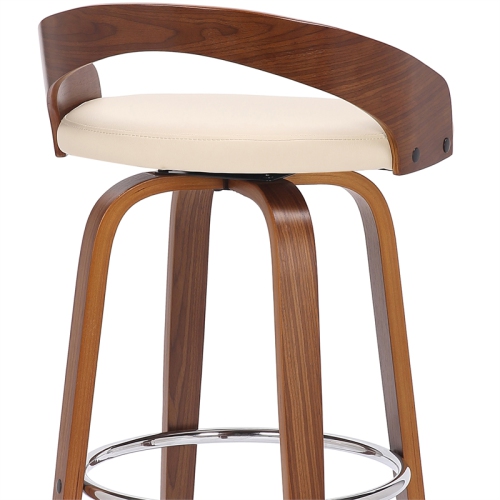 Sonia 26" Counter Height Swivel Cream Faux Leather and Walnut Wood Bar Stool