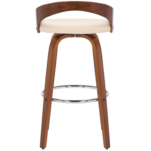 Sonia 26" Counter Height Swivel Cream Faux Leather and Walnut Wood Bar Stool