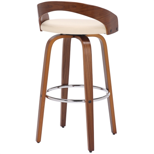 Sonia 26" Counter Height Swivel Cream Faux Leather and Walnut Wood Bar Stool