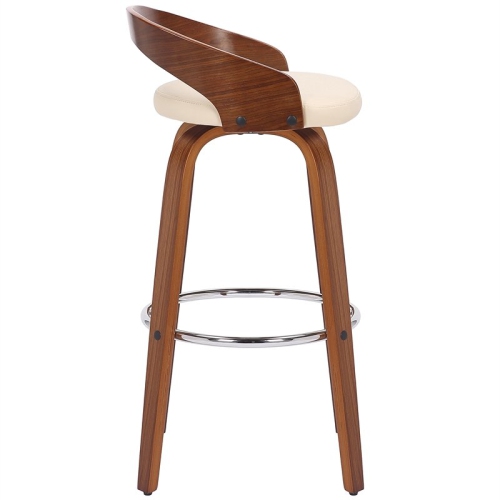 Sonia 26" Counter Height Swivel Cream Faux Leather and Walnut Wood Bar Stool
