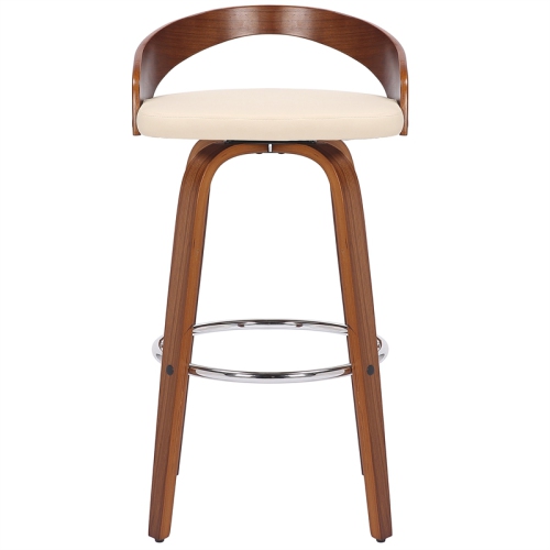 Sonia 26" Counter Height Swivel Cream Faux Leather and Walnut Wood Bar Stool