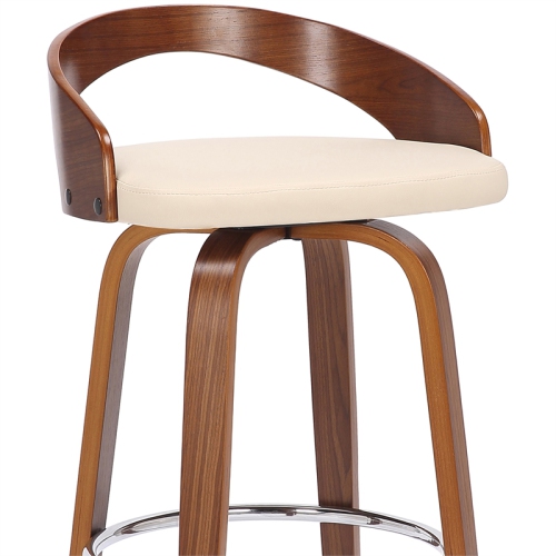 Sonia 26" Counter Height Swivel Cream Faux Leather and Walnut Wood Bar Stool