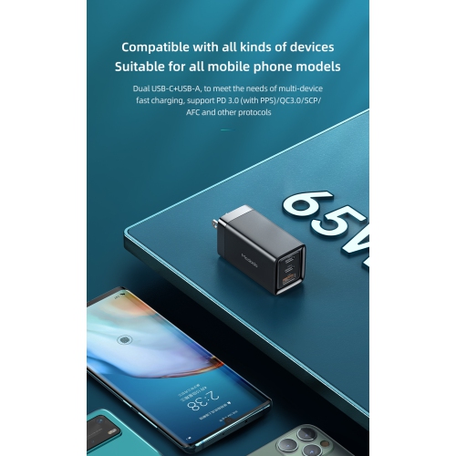 Mcdodo Mini GaN 65W Super Fast PD+QC Dual Port Charger for New iPhone & All phones, 3.0 Fast Charger, USB C Wall Charger PD Charger for iPhone 14 Pro