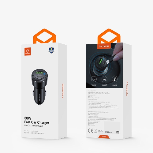 Mcdodo 20W PD Fast Dual-Port Car Charger USB C 3A Fast Charging Car Adapter Dual USB PD Quick Charge for iPhone 14, 13 Pro Max, Galaxy Note 21 Ultra