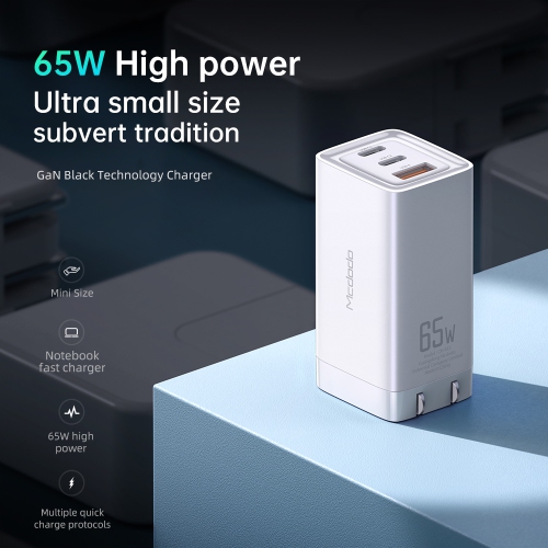 Mini GAN chargeur 65 W super rapide PD + QC de Mcdodo pour nouveau iPhone et tous les téléphones, chargeur rapide de 3,0 W, chargeur mural USB-C