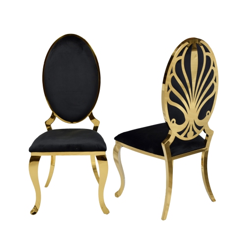 SOLEIL GOLD 63" MARBLE DINING TABLE & 6 BLACK VELVET ICE GOLD DINING CHAIRS