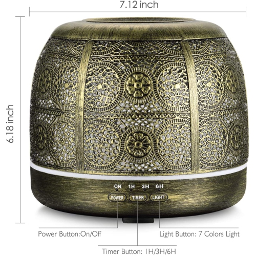 500ml Essential Oil Diffusers, Ultrasonic Cool Mist Diffusers for Essential Oils, Iron Metal Aromatherapy Diffuser with Mist Timer Setting,