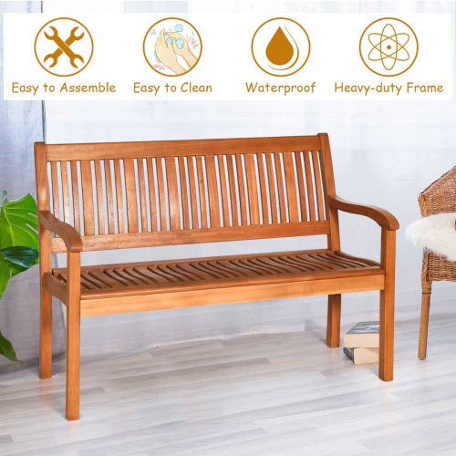 Two Person Solid Wood Garden Bench with Curved Backrest and Wide Armrest