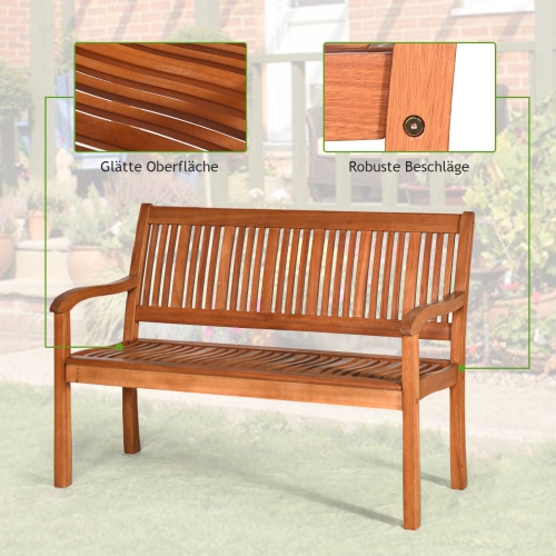 Two Person Solid Wood Garden Bench with Curved Backrest and Wide Armrest