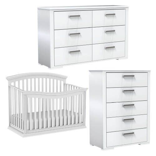 Kit De Départ 96 pour votre bébé avec une bassinette de bébé convertible 4 en 1, bureau double Joanna blanc, bureau double 5 tiroirs blanc et matelas