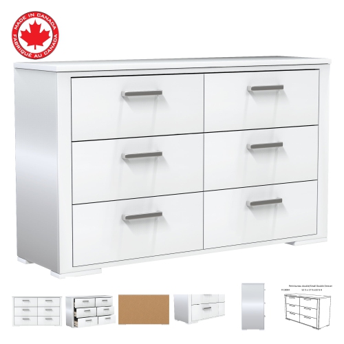 Kit De Départ 96 pour votre bébé avec une bassinette de bébé convertible 4 en 1, bureau double Joanna blanc, bureau double 5 tiroirs blanc et matelas